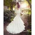 2017 Gorgeous Lace Appliqued Manga Longa Backless Long Trail White Mermaid Graceful Wedding Dress